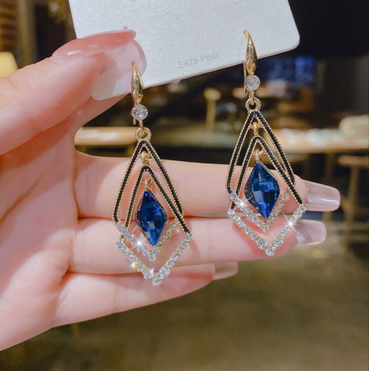 Sapphire Luxe Dangles Earrings- Geometric Glam