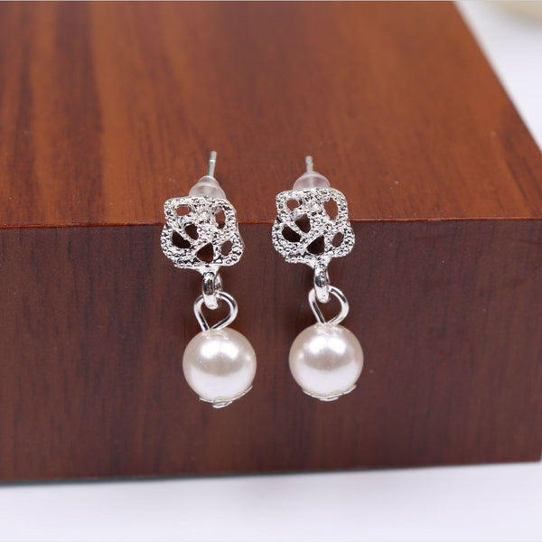 Pearl Bloom Earrings - Heart Lattice Charm(Pack of 2 sets)