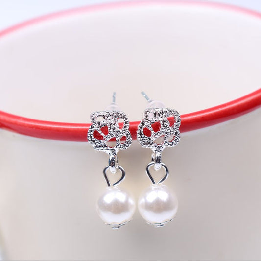 Pearl Bloom Earrings - Heart Lattice Charm(Pack of 2 sets)