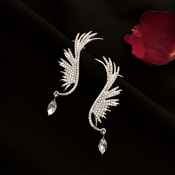 Celestial Wing Ear Cuff - Silver Crystal Drop