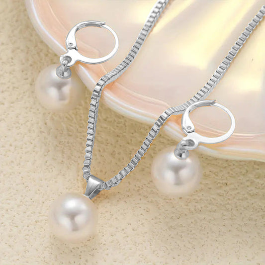 Pearl Drop Pendant Set with Hoop Earrings