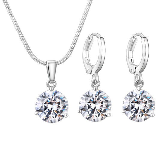Twin Zircon Stone Pendant Set with Leverback Earrings