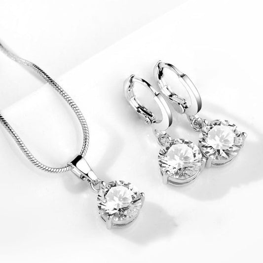Solitaire Zirconia Pendant Set with Hoop Earrings